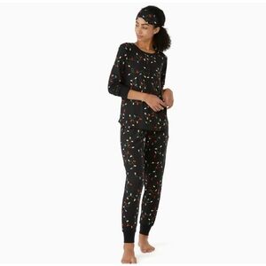 kate spade Henley Holiday/Christmas Pajama Set XL Black with sleep mask